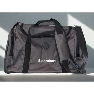 Bloomberg Duffle Gym Bag Black Gray Shoulder Travel Overnight NWOT